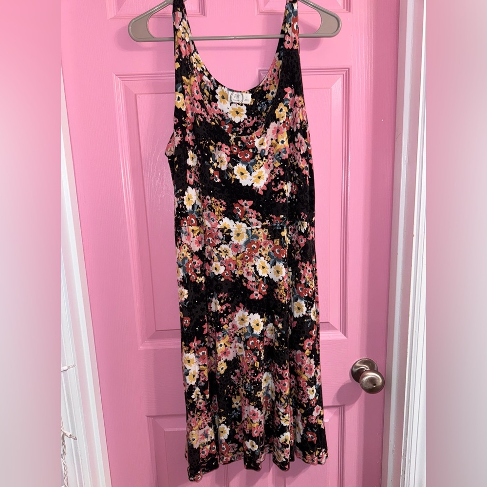 Black floral stretchy mini dress